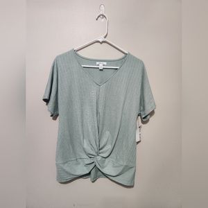 NWT Nine West Short Sleeve Dolman Twist Front Top Womens Medium Textured Mint
